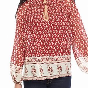 Flying Tomato Mock Tie Neck Floral Blouse